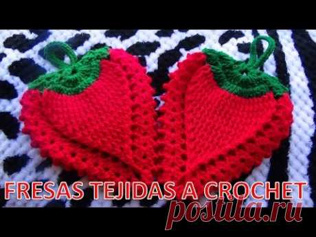 FRESA STRAWBERRY tejida a crochet para agarradera de ollas o adorno de cocina paso a paso