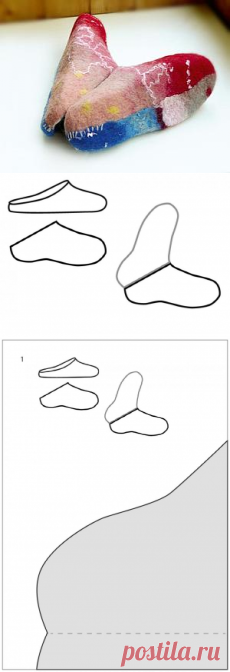 Тапочки на шаблоне &quot;бабочка&quot; и вязанные подошвы - Ярмарка Мастеров - ручная работа, handmade