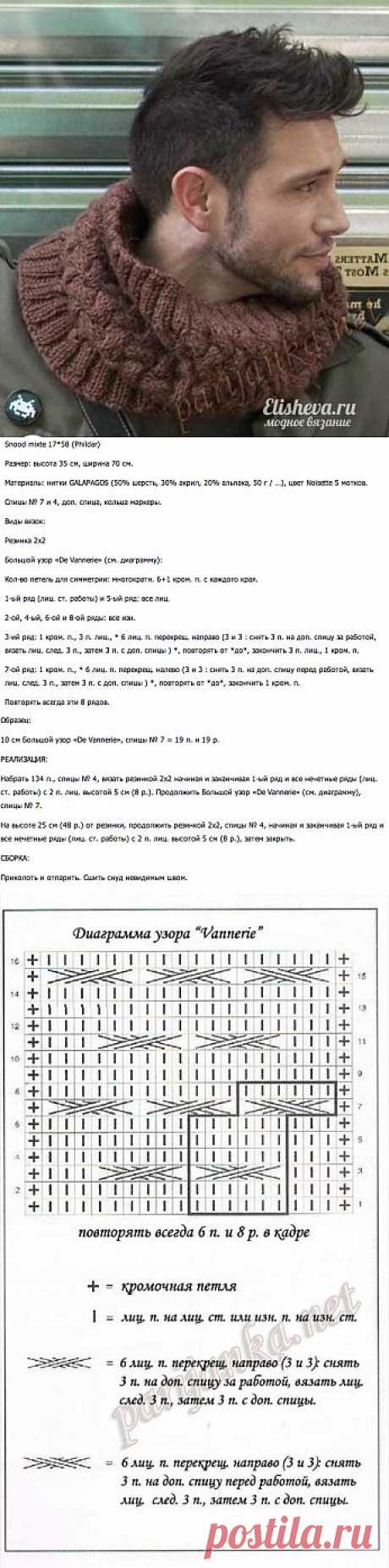 Мужской снуд &quot;Phildar&quot; вязаный спицами