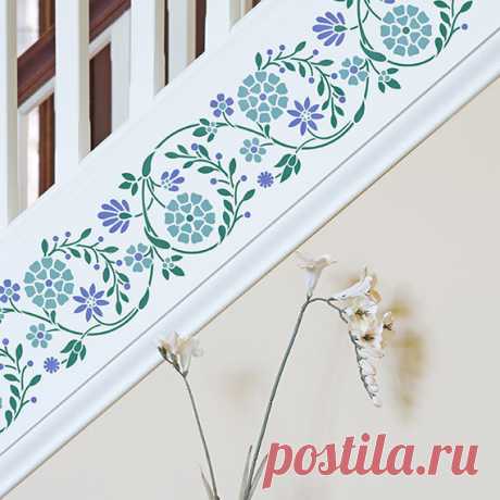 Indian Flower Wall &amp; Furniture Border Stencil | Royal Design Studio