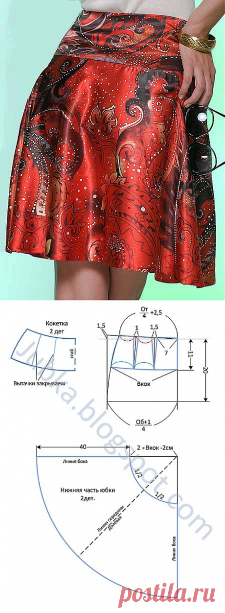 ЮБКА-ПОЛУСОЛНЦЕ НА КОКЕТКЕ С ВЫКРОЙКОЙ.