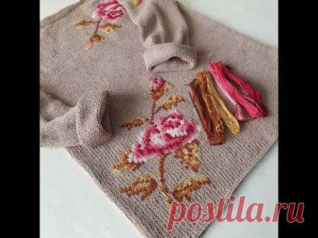 Как сделать вышивку на вязаном полотне