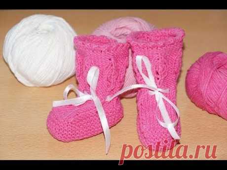 Вязание спицами. Пинетки сапожки для новорожденных ///   Knitting. Boots booties for babies