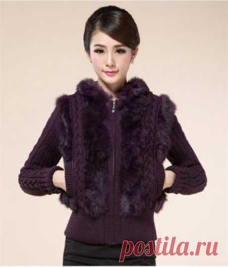 Elegant Womens Knitted with Fur and Braids Jacket Cardigan with Zipper - Coats & Jackets