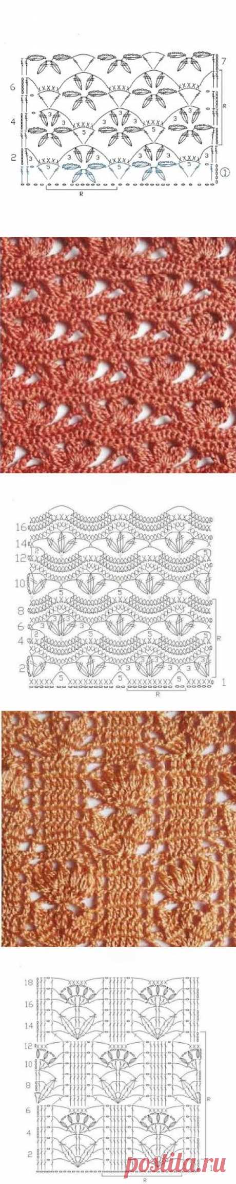 Ажурные узоры крючком.