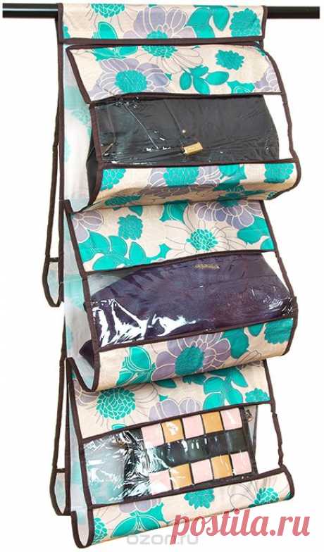 Купить кофр для хранения сумок El Casa 'Цветочное изобилие', подвесной, 5 секций, цвет: бирюзовый, 40 х 10 х 90 см