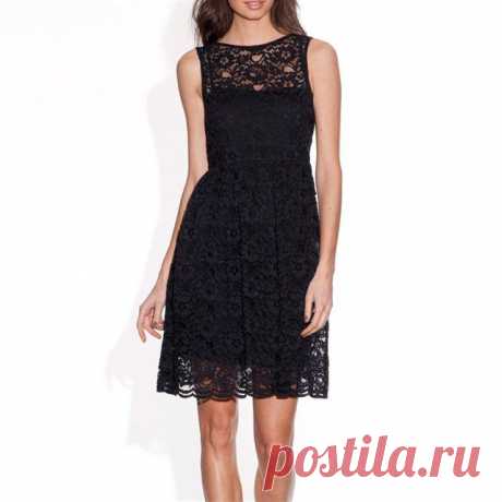 Sleeveless Lace Dress with Slash Neckline  £20.30  
The lace dress is the in-thing this season for any self-respecting wardrobe! This feminine and romantic sleeveless lace dress has a beautiful slash neckline for a truly fresh look! 65% cotton, 35% polyamide.Slash neckline at the front and V-back. Darts at the bust. Elasticated at the waist. Length approx. 90 cm. Fully lined in 70% polyester, 30% viscose.