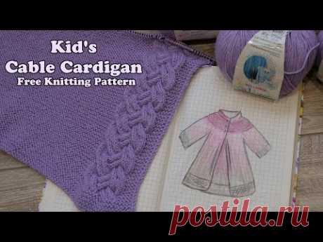 Детский кардиган поперечными косами спицами 🎀 Kid's Cable Cardigan Free Knitting Pattern