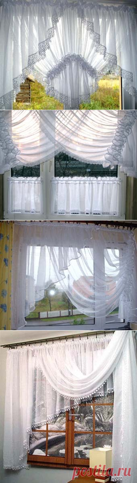 Оформляем окно на кухне: легкие белые шторы