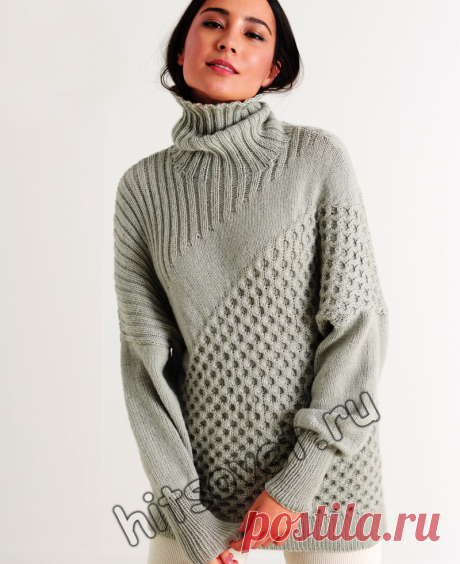 Стильный женский свитер - Хитсовет Вязание спицами стильного женского свитера со схемой и бесплатным пошаговым описанием вязания.