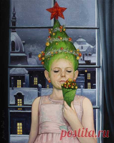 Лиза Рэй –  Новогоднее мороженое.
Lisa Ray - Christmas ice cream.
50Х40, 2021
canvas, oil  - холст, масло
#сюрреализм #ЛизаРэй #зима #новыйгод #елка #мороженое #праздник #дети #картинымаслом #искусство #окно #картины #живопись #арт #ночь  #современныехудожники #surreal #surrealism #LisaRay #winter #newyear #tree #icecream #holiday #children #oilpainting #art #window #painting #night