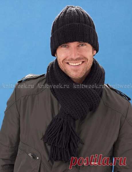 Шапка и шарф спицами для мужчин