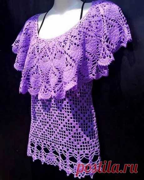 Красивейшая женская блуза с пелериной. Схемы вязания крючком