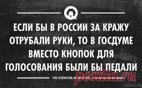 Если бы в России за кражу отрубали руки, то в Госдуме вместо кнопок для голосования были бы педали