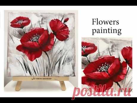 How to paint a Flower on canvas/ Demo /Acrylic Technique on canvas by Julia Kotenko