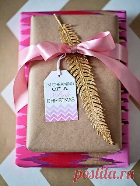 (1) Holiday Gift Tags, Chevron, Pink and Gold- Printable