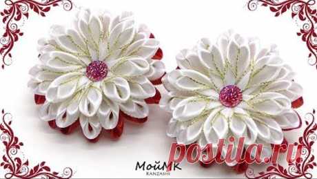 Резинки канзаши из узкой ленты МК Kanzashi Tutorial DIY МойМК