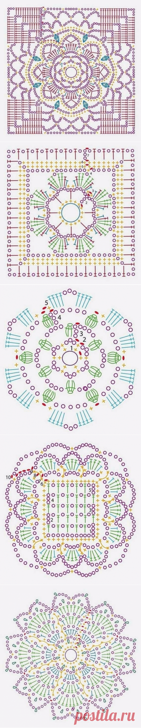 В копилочку тем, кто вяжет крючком: аккуратные схемы мотивов