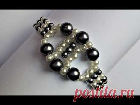 Jewelry making-Bracelet tutorial with pearl beads(black and white)