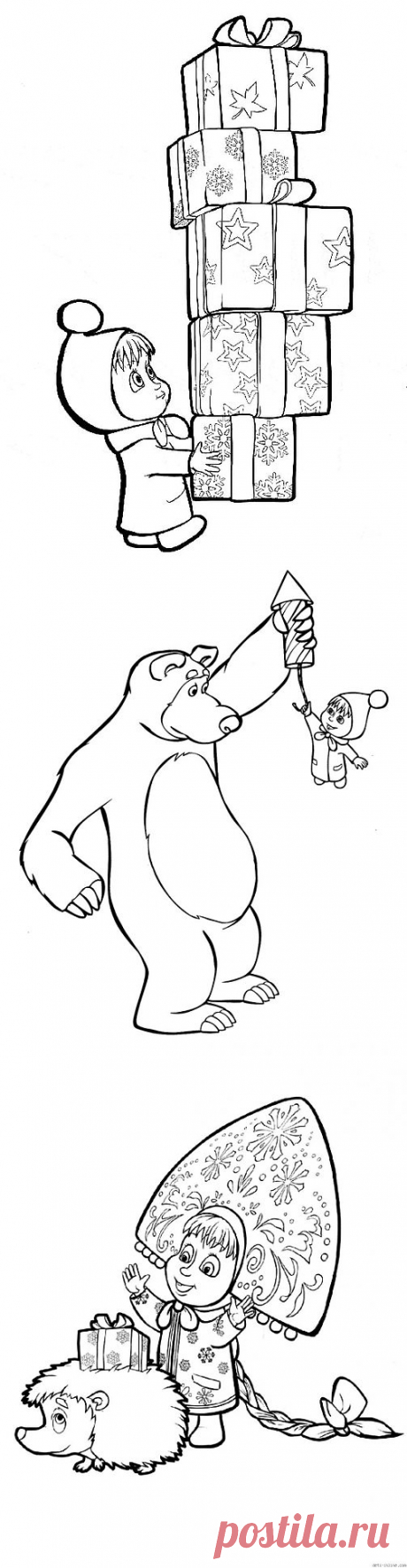 Новогодние раскраски на тему Маша и Медведь.