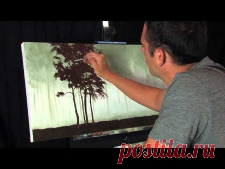 Time Lapse Acrylic Landscape Forest Painting Missing Red Trees by Tim Gagnon - YouTube