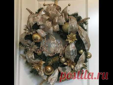 How to make a deco mesh ruffle ice skate wreath perfect for winterHow to make poof wreath with curls and three large bows made 3 different waysEvergreen Gold Wreath with beautiful bow