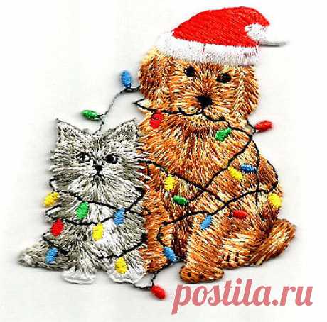 Christmas - Puppy - Dog - Cat - Kitten - Embroidered Iron On Applique Patch | eBay