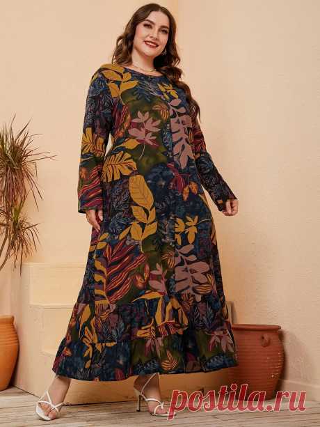 размера плюс Платье с тропическим принтом с оборками | SHEIN Россия