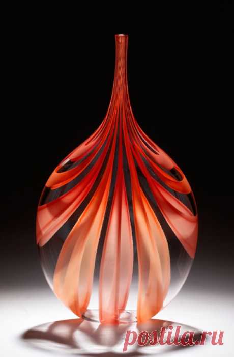 Red &amp; Orange Cane Bottle by Chris McCarthy (Art Glass Vessel) | Artful Home