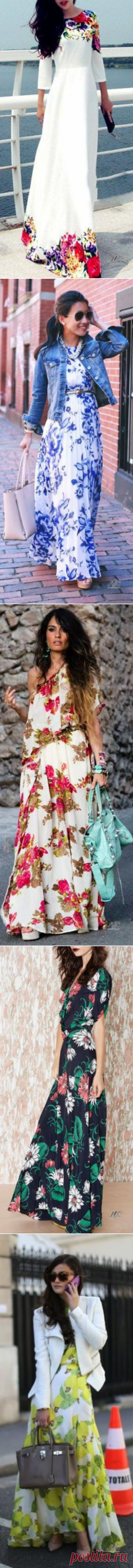 Женственные платья макси с цветочным принтом.