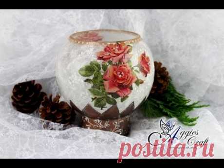 Decoupage Tutorial - Glass Candle Holder with Rice Paper - DIY Tutorial