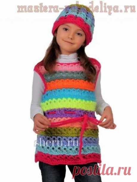 Схема вязания спицами: Шапка и туника для девочки