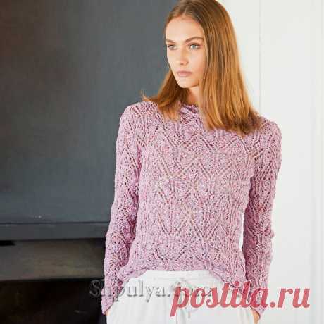 Меланжевый пуловер ажурным цветочным узором — Shpulya.com - схемы с описанием для вязания спицами и крючком