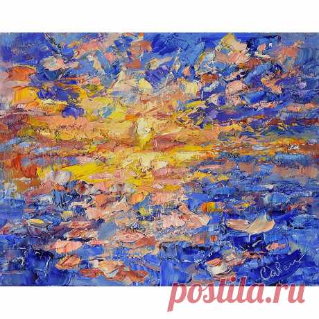 Seascape Painting Sunset Landscape Original Oil Artwork Sea Sky Nature Art Small - Shop ArtDivyaGallery Posters - Pinkoi Seascape Painting Sunset Landscape Original Oil Artwork Sea Sky Nature Art Small Plein Air Impressionism Palette Knife 20,5 x 25,5 cm (8 x 10 inches) by Savenkova. 100% Handmade Original Artwork.