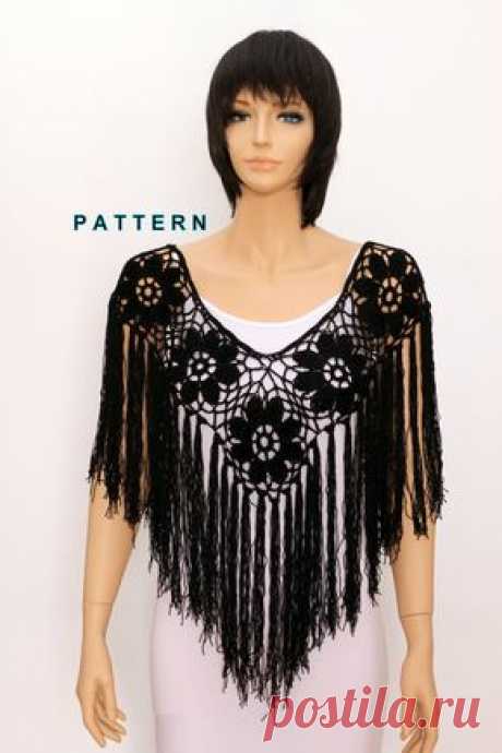 Crochet shawl pattern Crochet poncho pattern Fringe por etty2504