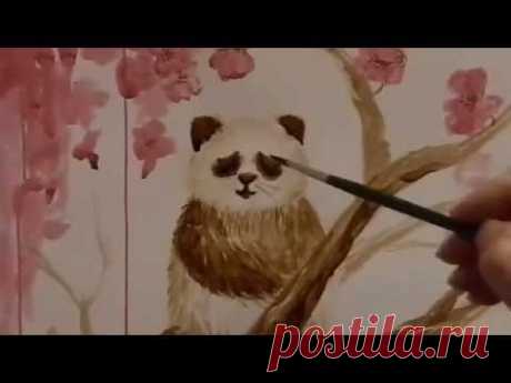 Демо по созданию эко-рисунка "Панда" с помощью кофе и каркадэ