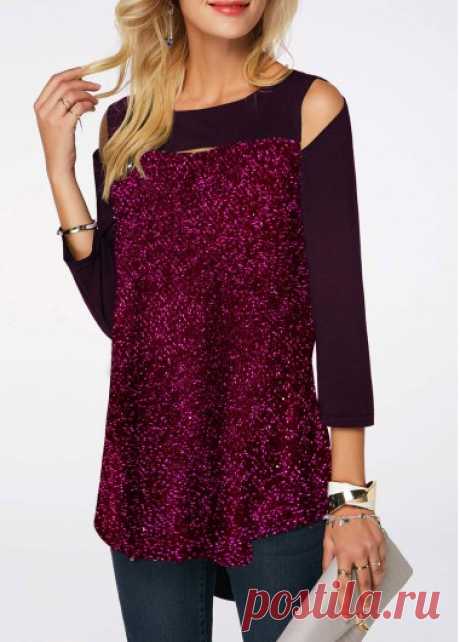 Curved Hem Cold Shoulder Shining T Shirt Curved Hem Cold Shoulder Shining T Shirt on sale only US$28.74 now, buy cheap Curved Hem Cold Shoulder Shining T Shirt at liligal.com