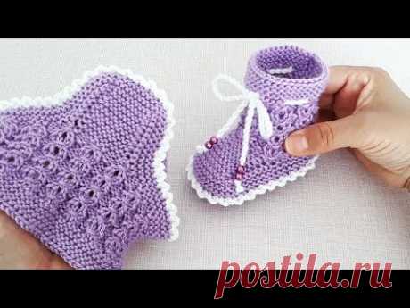 İki Şişle Bebek Patiği Yapılışı 🐣🌷🌾Very Easy Knitting Baby  Socks Booties DIY Free Pattern Design