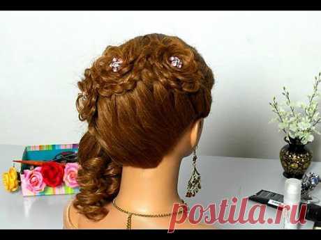 ▶ Праздничная прическа с цветами из ажурных кос. Romantic hairstyle with braided flowers - YouTube