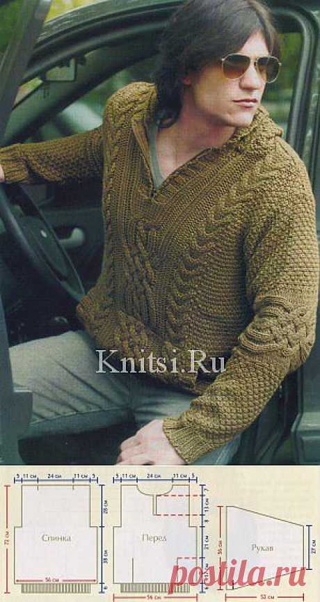 Аранский пуловер с капюшоном.