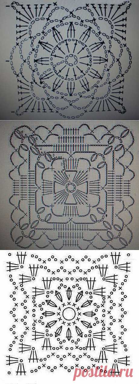 Квадратные мотивы для вязания крючком | Уют и тепло моего дома