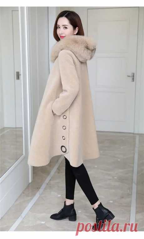 Пальто из гранулированного овчины, женская зимняя новая куртка средней длины с капюшоном из лисьего меха, универсальная одежда из искусственного меха, L33, 2023 | AliExpress