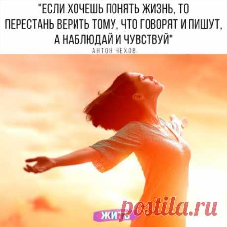 Действуйте, дышите полной грудью, чувствуйте, ничего не бойтесь! Ваша жизнь в ваших руках 🤗️
Мудрое высказывание о жизни Антона Павловича Чехова заставляет задуматься!
«Если хочешь понять жизнь, то перестань верить тому, что говорят и пишут, а наблюдай и чувствуй»
#жить #проектжить