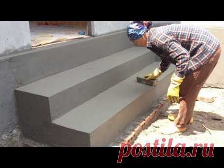 Amazing Techniques Construction Rendering Sand and Cement For Brick Steps - YouTube