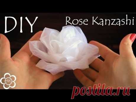 Белая роза из органзы / Kanzashi Rose Tutorial