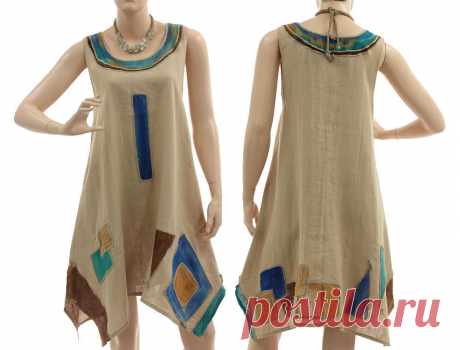Kleid Tunika handbemalt Leinen in karamell 36-40 - CLASSYDRESS
