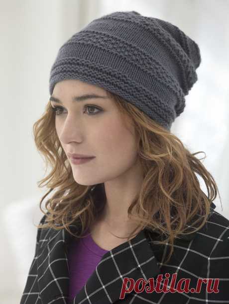 KNIT SEED BANDED SLOUCH HAT BY LION BRAND LB COLLECTION