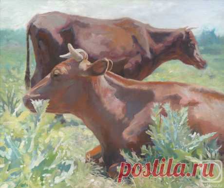 «Две коровки» картина Чернова Дениса маслом на холсте — купить на ArtNow.ru
