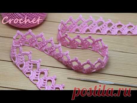 Простое ЛЕНТОЧНОЕ КРУЖЕВО вязание крючком КАЙМА мастер-класс  How to Crochet Lace Tape Ribbon