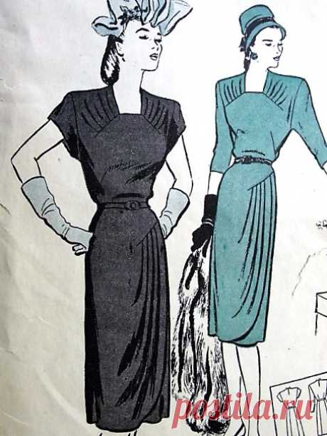 1940s FILM NOIR Draped Dress Pattern BUTTERICK 3513 Flattering Side Draped Dress Day or Evening Cocktail Party Bust 32 Vintage Sewing Pattern